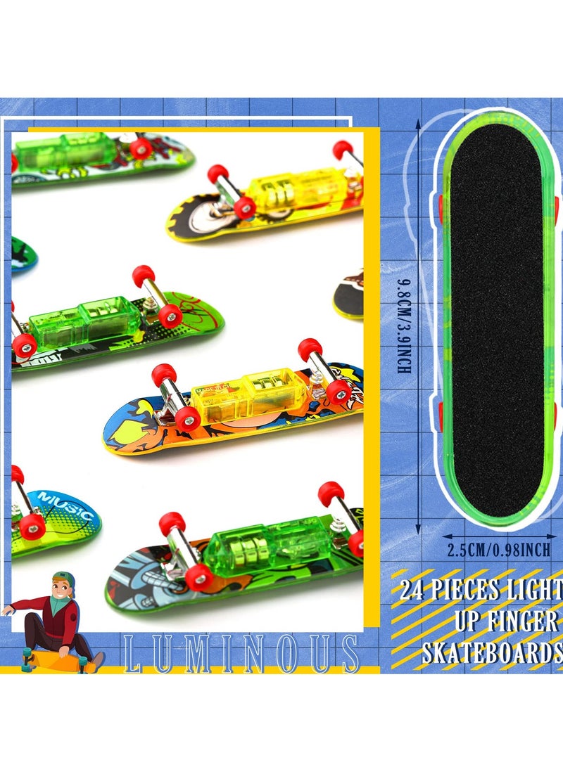Light up Mini Finger Skateboard Toys Set, 18 Pcs  LED Finger Skateboards, Hand Skateboard Toys Fingerboard Tiny Skateboards for Fingers Creative Fingertips Movement for Sports Party Favors