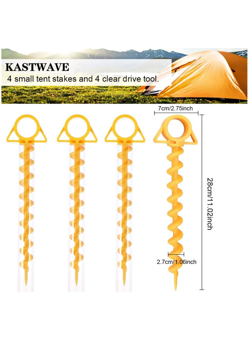 Tent Pegs Beach Stakes for Canopy Screw Ground Anchor Nail Plastic Tent Stakes Bounce House Stakes Heavy Duty Camping Stakes for Camping, Rain Tarps, Hiking, Gardening (28cm×7cm) 4 Pcs