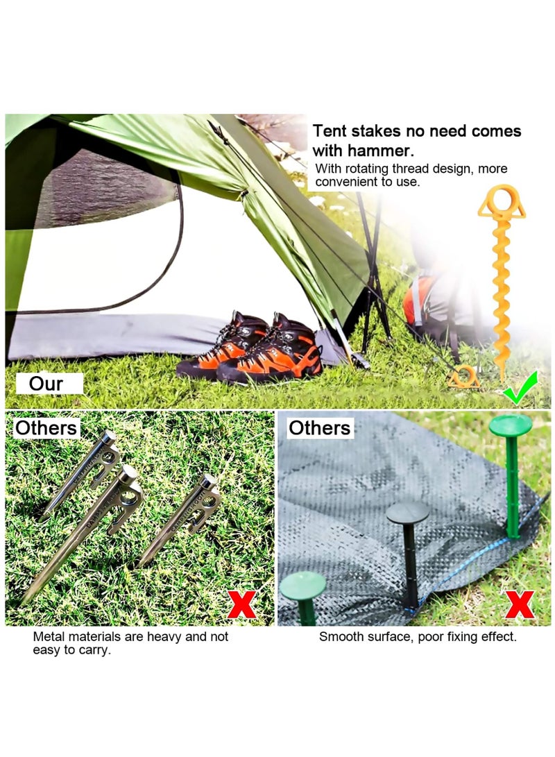 Tent Pegs Beach Stakes for Canopy Screw Ground Anchor Nail Plastic Tent Stakes Bounce House Stakes Heavy Duty Camping Stakes for Camping, Rain Tarps, Hiking, Gardening (28cm×7cm) 4 Pcs