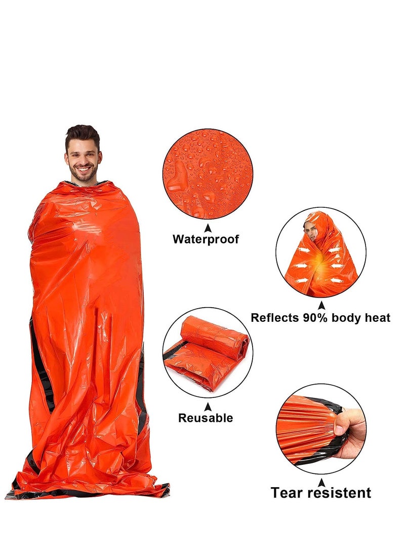 Emergency Sleeping Bag 2PCS Lightweight Emergency Sack Survival Compact Survival Sleeping Bag Waterproof Thermal Emergency Blanket Multi use Survival Gear for Outdoor Hiking Camping