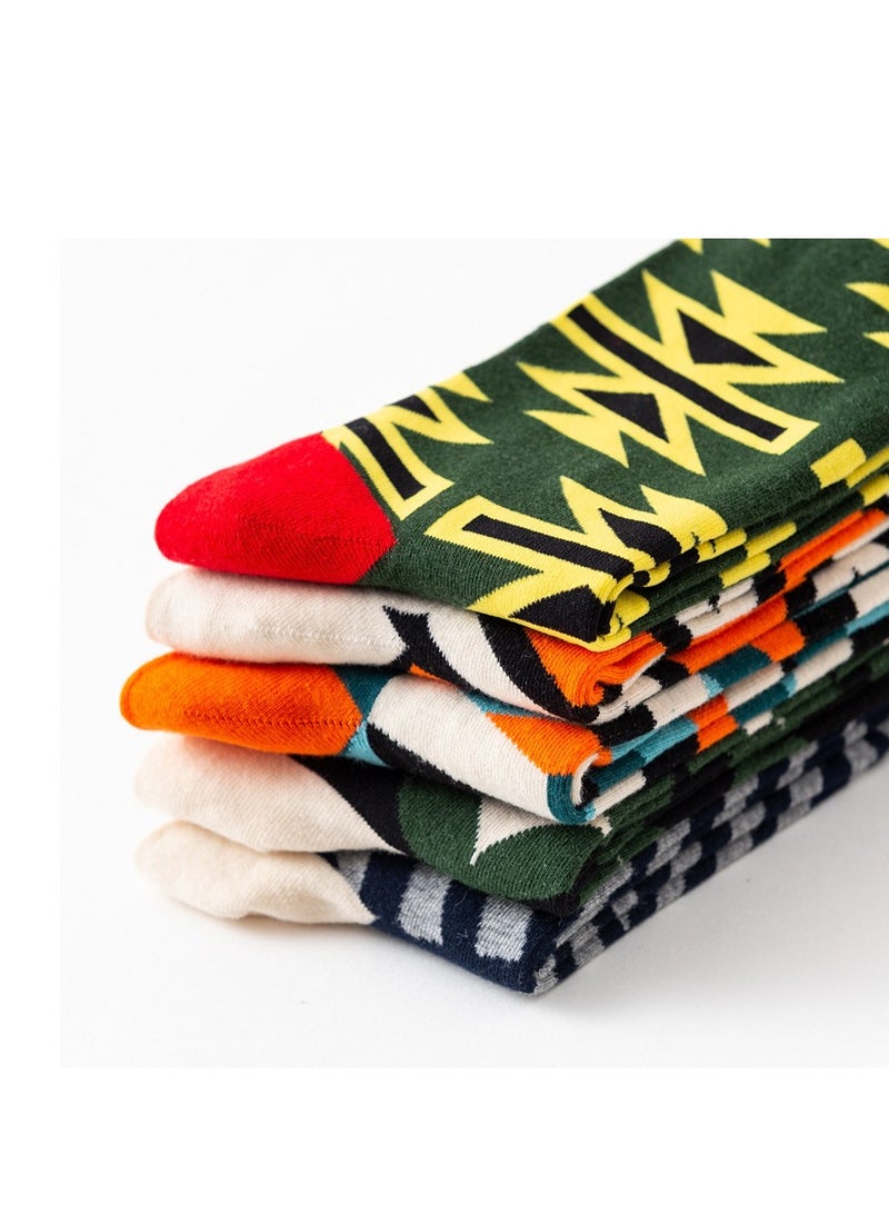 Fun Casual Cotton Socks with Geometric Pattern Printing Men's Fun Dress Socks-Colorful Funny Novelty Dress Crew Socks Pack, Art Socks for Men Women