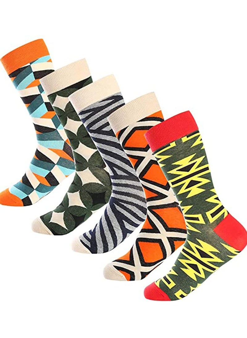Fun Casual Cotton Socks with Geometric Pattern Printing Men's Fun Dress Socks-Colorful Funny Novelty Dress Crew Socks Pack, Art Socks for Men Women