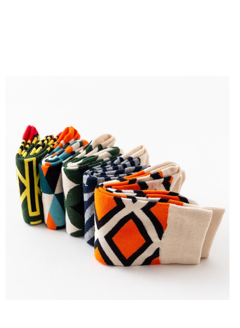 Fun Casual Cotton Socks with Geometric Pattern Printing Men's Fun Dress Socks-Colorful Funny Novelty Dress Crew Socks Pack, Art Socks for Men Women
