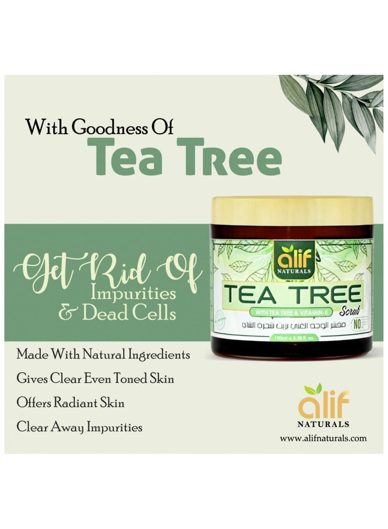 Alif Naturals Tea Tree Face & Body Scrub with Tea Tree Oil for Men & Women - 100ml | Deep Cleansing & Gentle Exfoliation | Removes Tan, Dead Cells, Anti Acne | All Skin Types