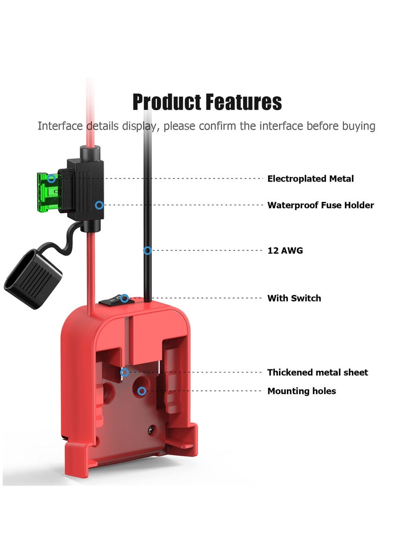 M18 Power Wheels Adapter for Milwaukee Battery 18V Battery Adapter for DIY Ride On Truck RC Toys Robotics with Switch and Fuse 12AWG 18V Power Wheels Battery Conversion Kit（Red）