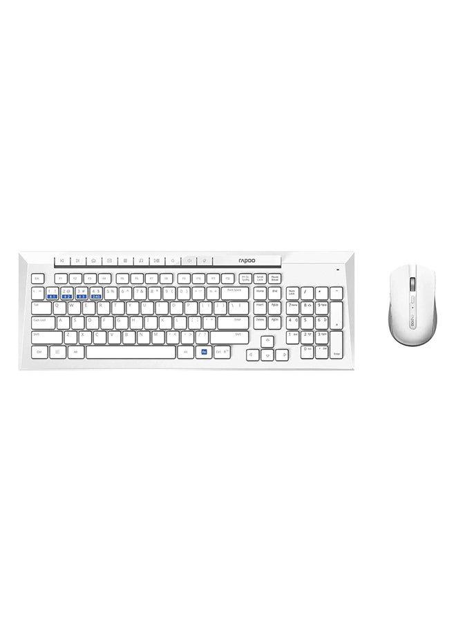 Wireless Keyboard and Mouse Combo (8200M) Multi Wireless Connection BT 3.0/4.0/2.4 GHz| English & Arabic Keyboard| Multimode Keyboard with Silent Mouse White