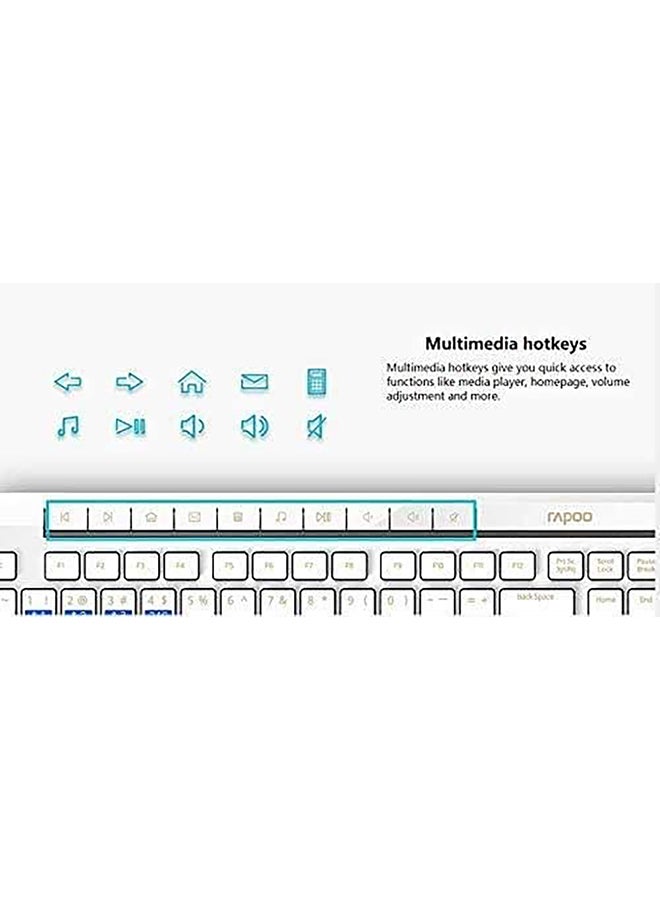 Wireless Keyboard and Mouse Combo (8200M) Multi Wireless Connection BT 3.0/4.0/2.4 GHz| English & Arabic Keyboard| Multimode Keyboard with Silent Mouse White