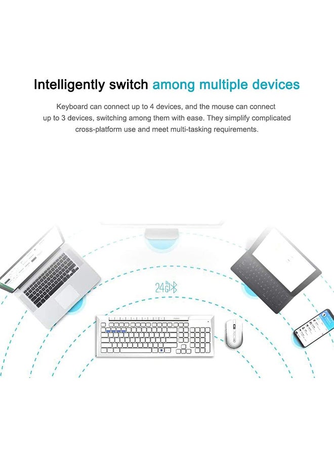 Wireless Keyboard and Mouse Combo (8200M) Multi Wireless Connection BT 3.0/4.0/2.4 GHz| English & Arabic Keyboard| Multimode Keyboard with Silent Mouse White