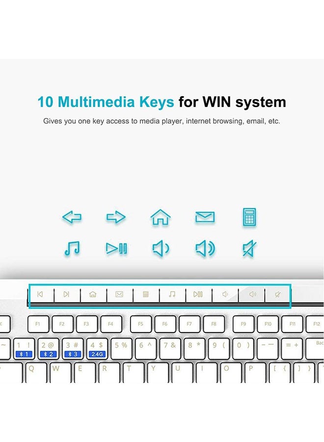 Wireless Keyboard and Mouse Combo (8200M) Multi Wireless Connection BT 3.0/4.0/2.4 GHz| English & Arabic Keyboard| Multimode Keyboard with Silent Mouse White