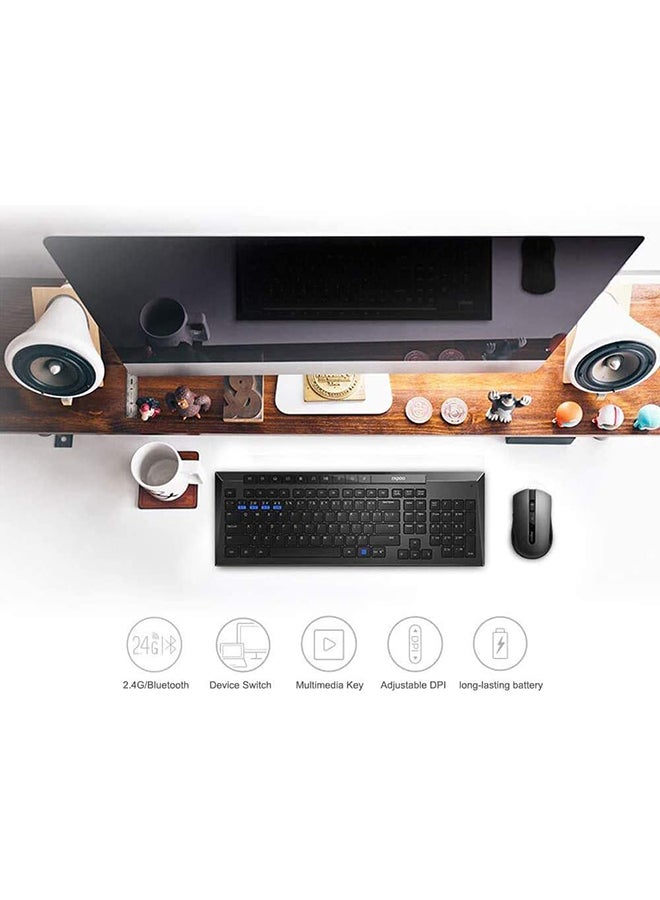 Wireless Keyboard and Mouse Combo (8200M) Multi Wireless Connection BT 3.0/4.0/2.4 GHz| English & Arabic Keyboard| Multimode Keyboard with Silent Mouse White