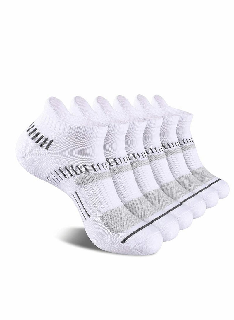 Mens Ankle Socks，Low Cut Athletic Tab Socks for Men Sport Comfort Cushion Athletic Cushioned Breathable Low Cut Tab (6 Pairs，White）