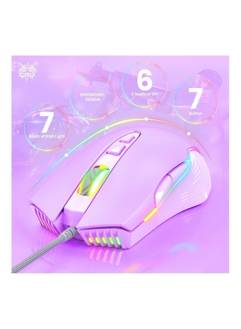 RGB 6400 DPI Wired Gaming Mouse Breathing LED Optical USB 7 Buttons Gamer Computer Pink Mice for Laptop PC Desktop