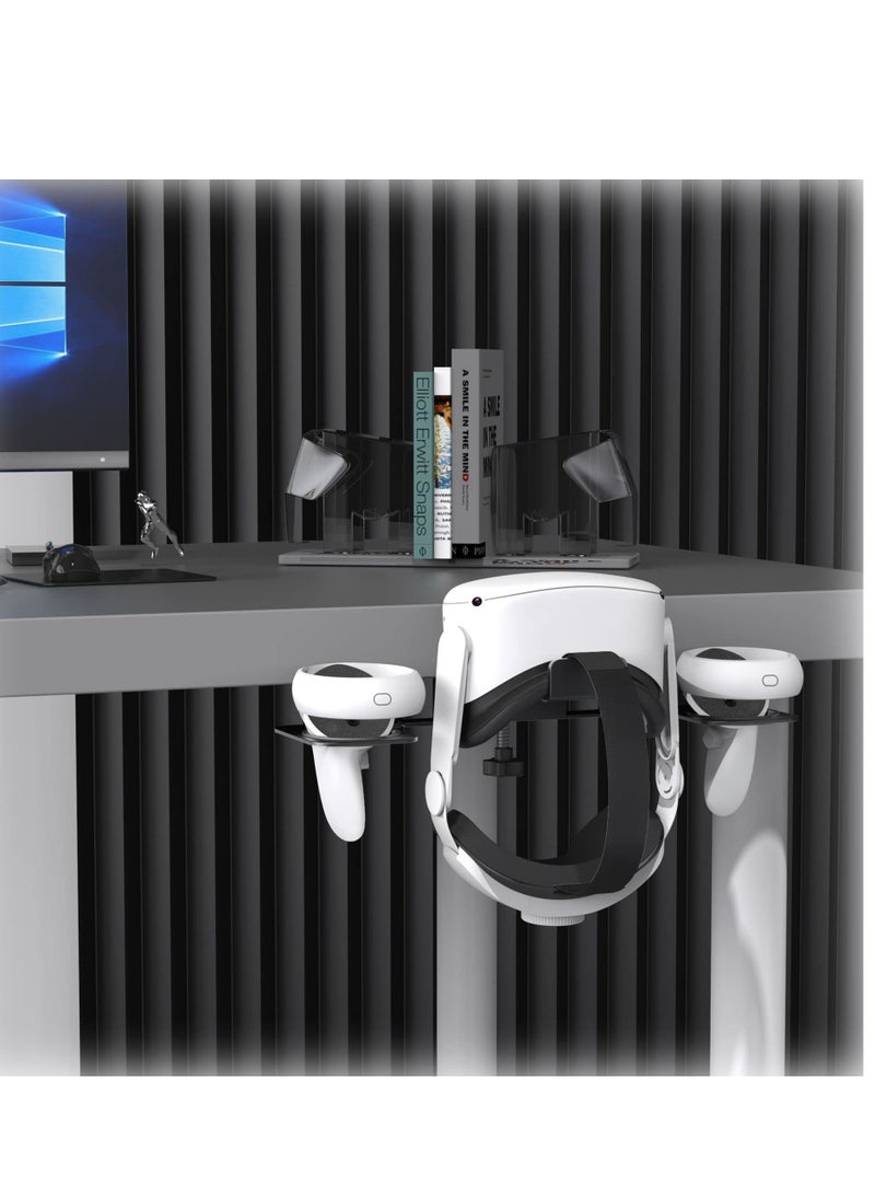 VR Stand, VR Display Holder Under Desk, Virtual Reality Headsets Metal Stand, Storage Hook Universal Clamp-on Desk Hanger Hooks, for Oculus Quest 2/Quest/Rift S, HTC Vive Pro, PSVR 2