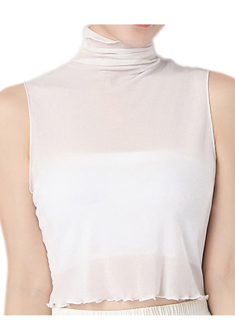 Women Fake Collar Girls Thin Base Shirt Pure White Half High Neck Gauze See Through Base Shirt Round Collar Half Shirt False Collar False Collar for Girls and Women