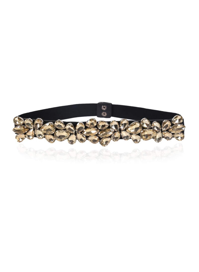 KASTWAVE Rhinestone Skinny Belt Floral Elastic Belt for Lady