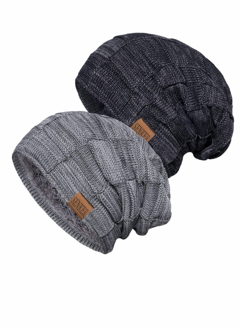 2 Pack Slouchy Beanie Winter Hats for Men and Women, Thick Warm Oversized Knit Cap