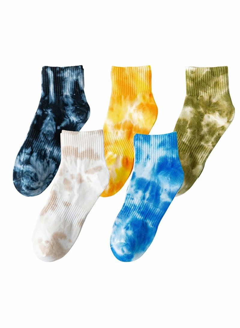 Tie Dye Elastic Socks, Colorful Patterned Funny Casual Crew Cotton Socks for Women Men Girls and Boys