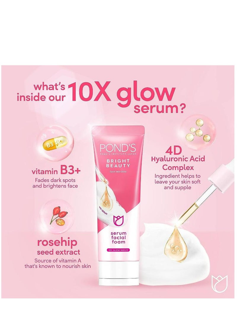 Bright Beauty Essentials, Serum Whip Facial Foam 100g, Brightening Day Cream 50g, and Night Cream 50g, for brighter, nourished skin, Set of 3