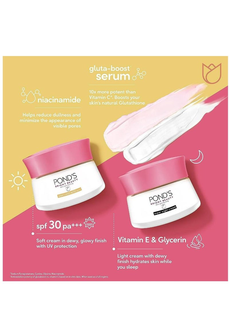 Bright Beauty Essentials, Serum Whip Facial Foam 100g, Brightening Day Cream 50g, and Night Cream 50g, for brighter, nourished skin, Set of 3