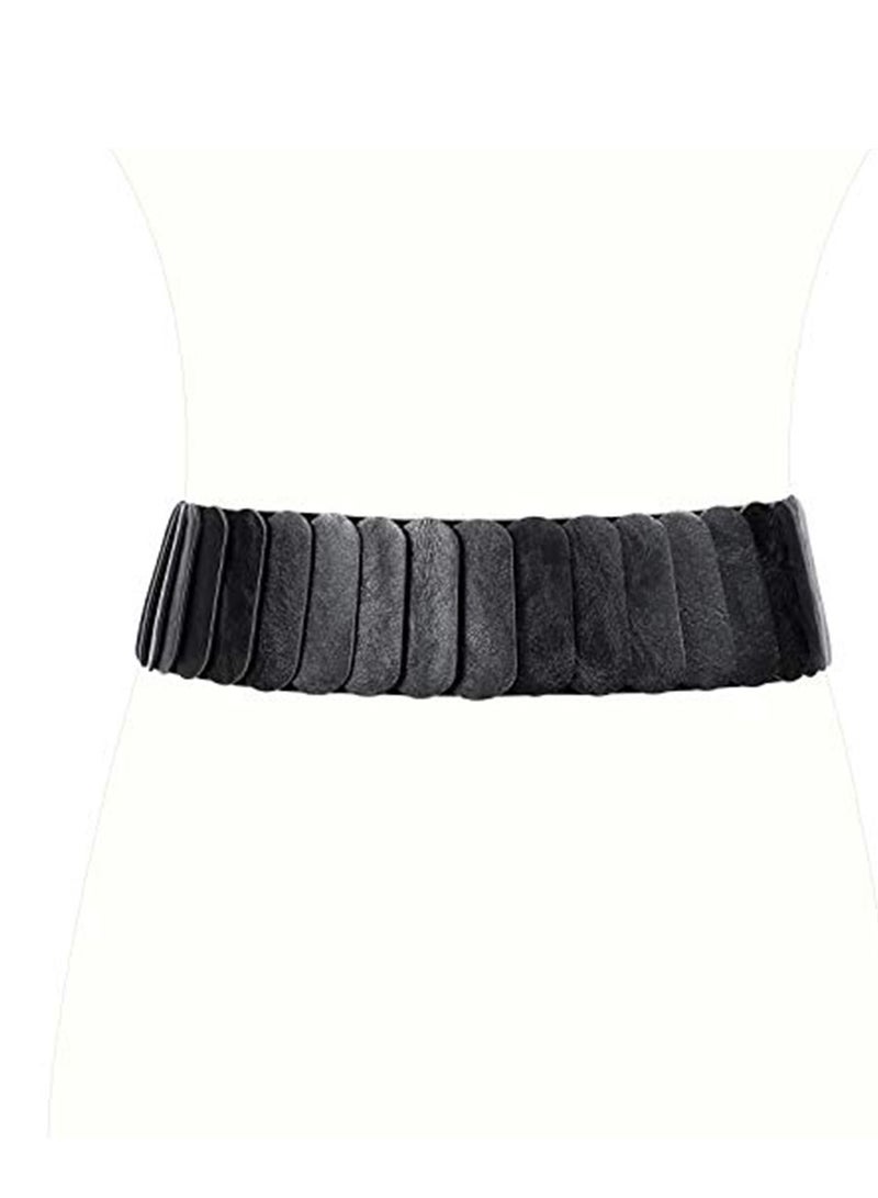 Wide Elastic Waist Belt Vintage, Girls Thick Stretch Belt with Interlock Buckle , Women Stretch Waist Belt,  Fashion Retro Leather Waistband for Ladies Dress Decoration Black