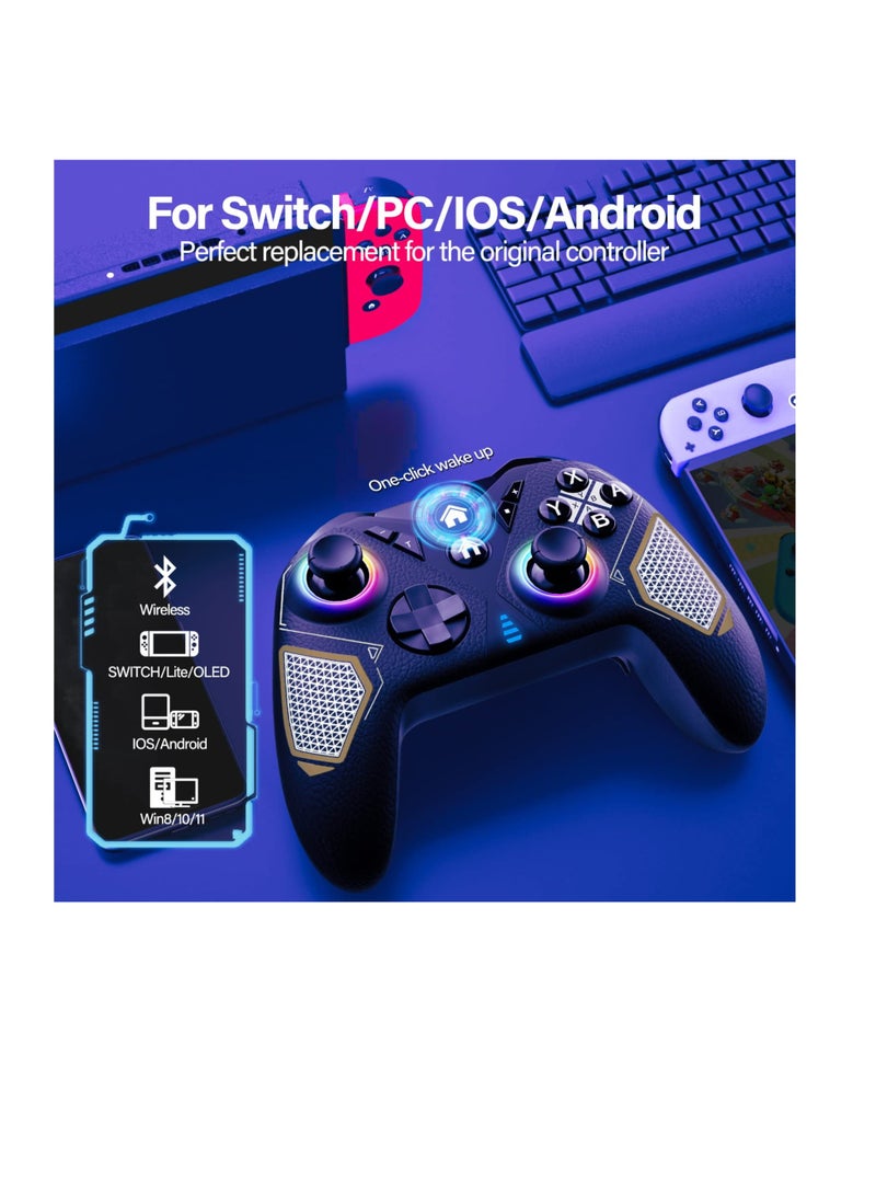 Switch Controller, Switch Pro Controller for Nintendo Switch/Lite/OLED, Wireless Switch Gamepad Controllers with LED Light, Windows PC iOS Android for Multi-Platform RGB Controller