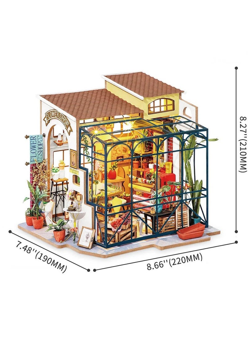 Rolife Emily's Flower Shop Miniature House DG145, Assembly Brain Teaser 3D Wooden Puzzle DIY Build Model Crafts Kits, Unique Home Decor Birthday Gifts for Teens or Adults