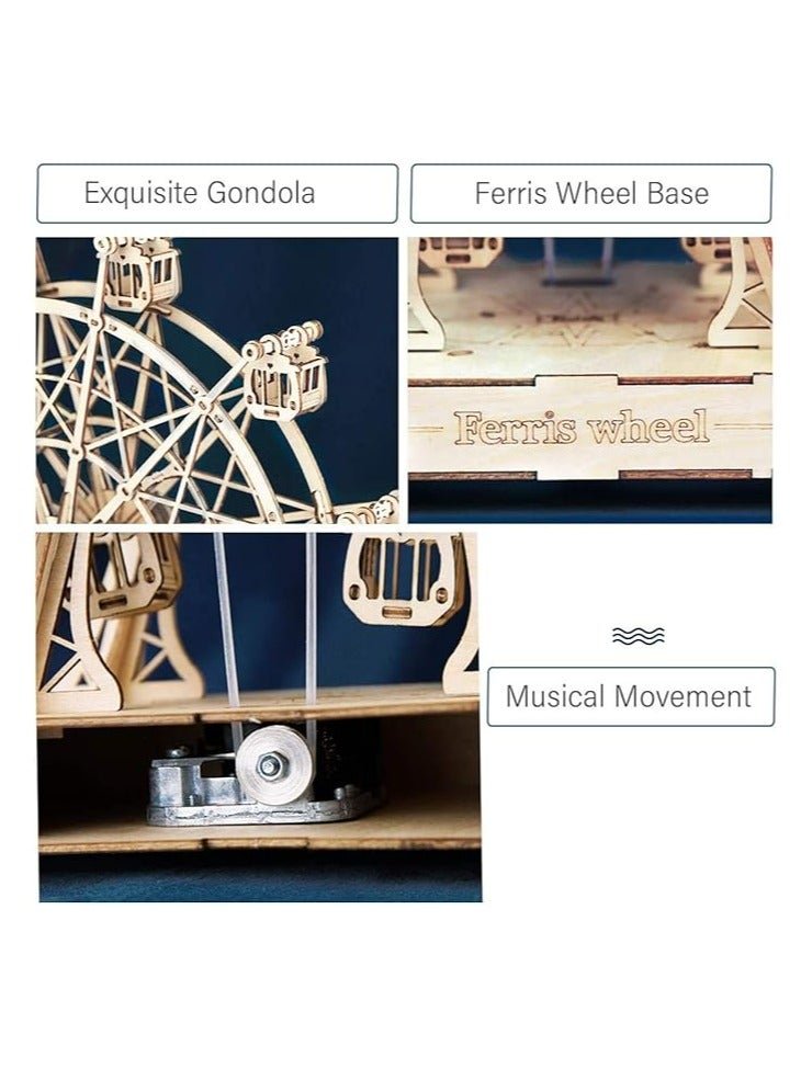 Rolife Ferris Wheel Music Box TGN01, Assembly Brain Teaser 3D Wooden Puzzle DIY Build Model Crafts Kits, Unique Home Decor Birthday Gifts for Teens or Adults