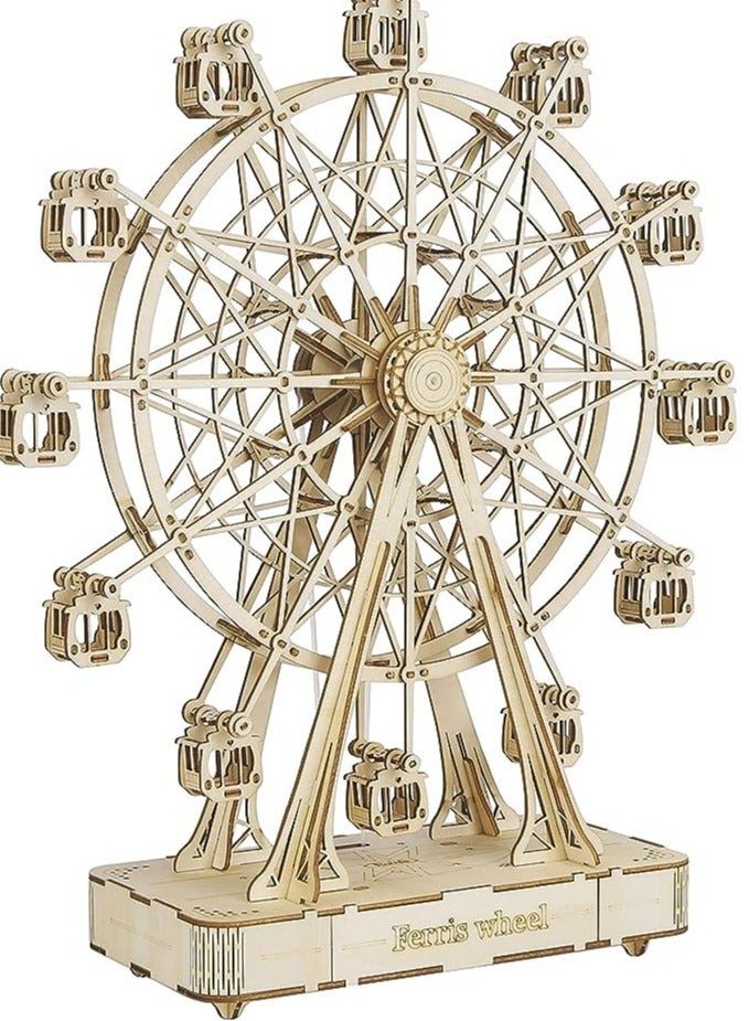 Rolife Ferris Wheel Music Box TGN01, Assembly Brain Teaser 3D Wooden Puzzle DIY Build Model Crafts Kits, Unique Home Decor Birthday Gifts for Teens or Adults