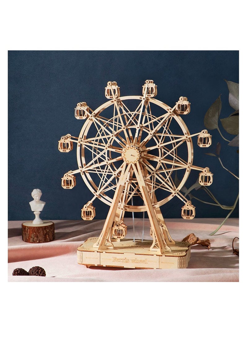 Rolife Ferris Wheel Music Box TGN01, Assembly Brain Teaser 3D Wooden Puzzle DIY Build Model Crafts Kits, Unique Home Decor Birthday Gifts for Teens or Adults