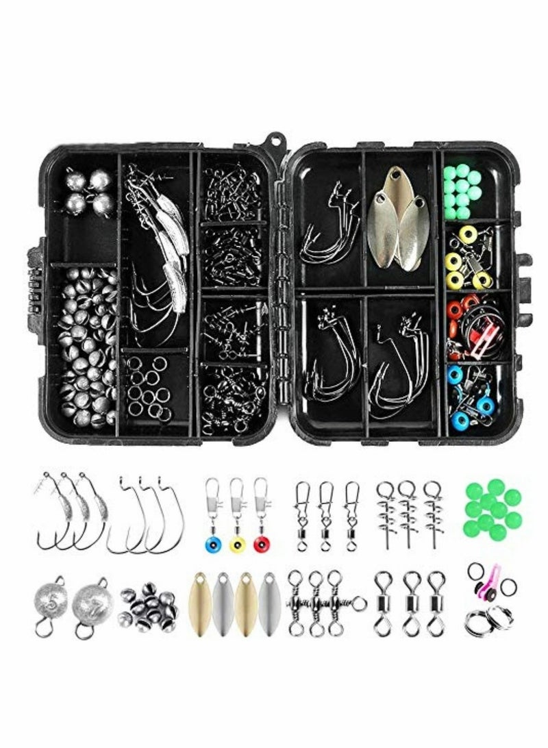 155 Pcs Carp Fishing Tackle in Box, Fishing Accessories Kit Including Fishing Hooks, Safety Clips Hooks, Fishing Line Beads, Boilie Stops, Sea Beans, Tubing and other Accessories