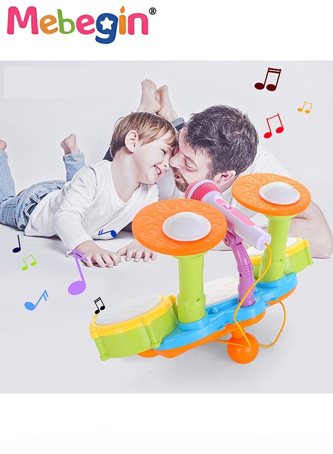 Kids Drum Set with 2 Drum Sticks and Adjustable Microphone, Electric Musical Instrument with Lights, Educational Toys for Early Development, Suitable for Promoting kids’ Interests in Music, Ideal Gift for Kids Aged 3+