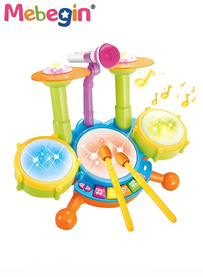 Kids Drum Set with 2 Drum Sticks and Adjustable Microphone, Electric Musical Instrument with Lights, Educational Toys for Early Development, Suitable for Promoting kids’ Interests in Music, Ideal Gift for Kids Aged 3+