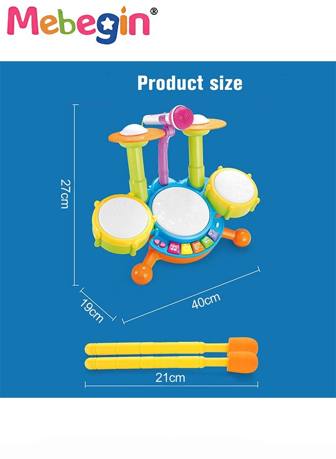Kids Drum Set with 2 Drum Sticks and Adjustable Microphone, Electric Musical Instrument with Lights, Educational Toys for Early Development, Suitable for Promoting kids’ Interests in Music, Ideal Gift for Kids Aged 3+