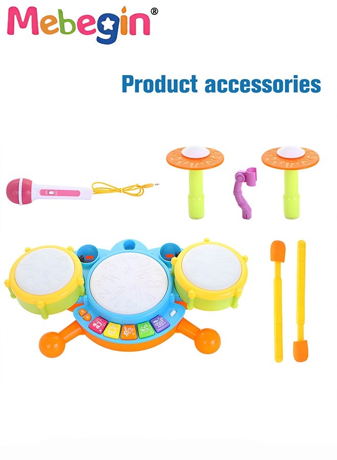Kids Drum Set with 2 Drum Sticks and Adjustable Microphone, Electric Musical Instrument with Lights, Educational Toys for Early Development, Suitable for Promoting kids’ Interests in Music, Ideal Gift for Kids Aged 3+