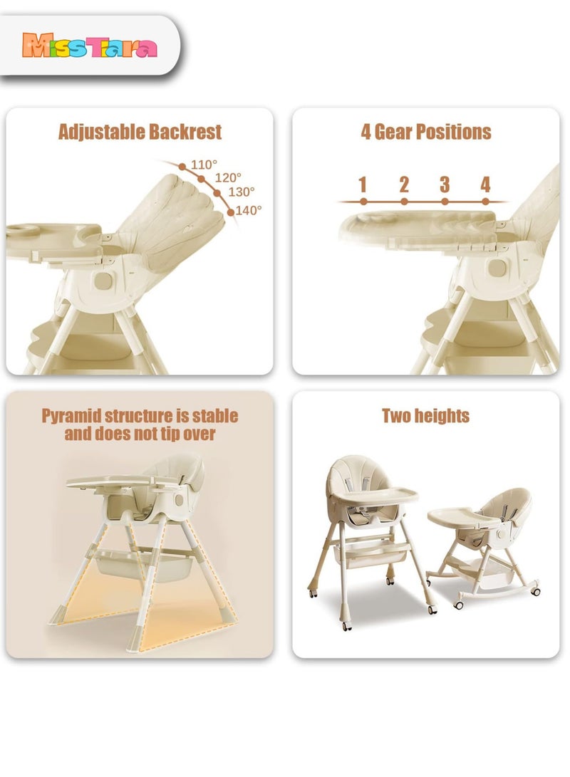 Baby Dining Chair Height Adjustable Baby High Chair Multifunctional Baby Chair with Wheels and Foldable Meal Tray for Feeding Eating and Playing 0-6Y Babies and Toddlers Rocking Horse