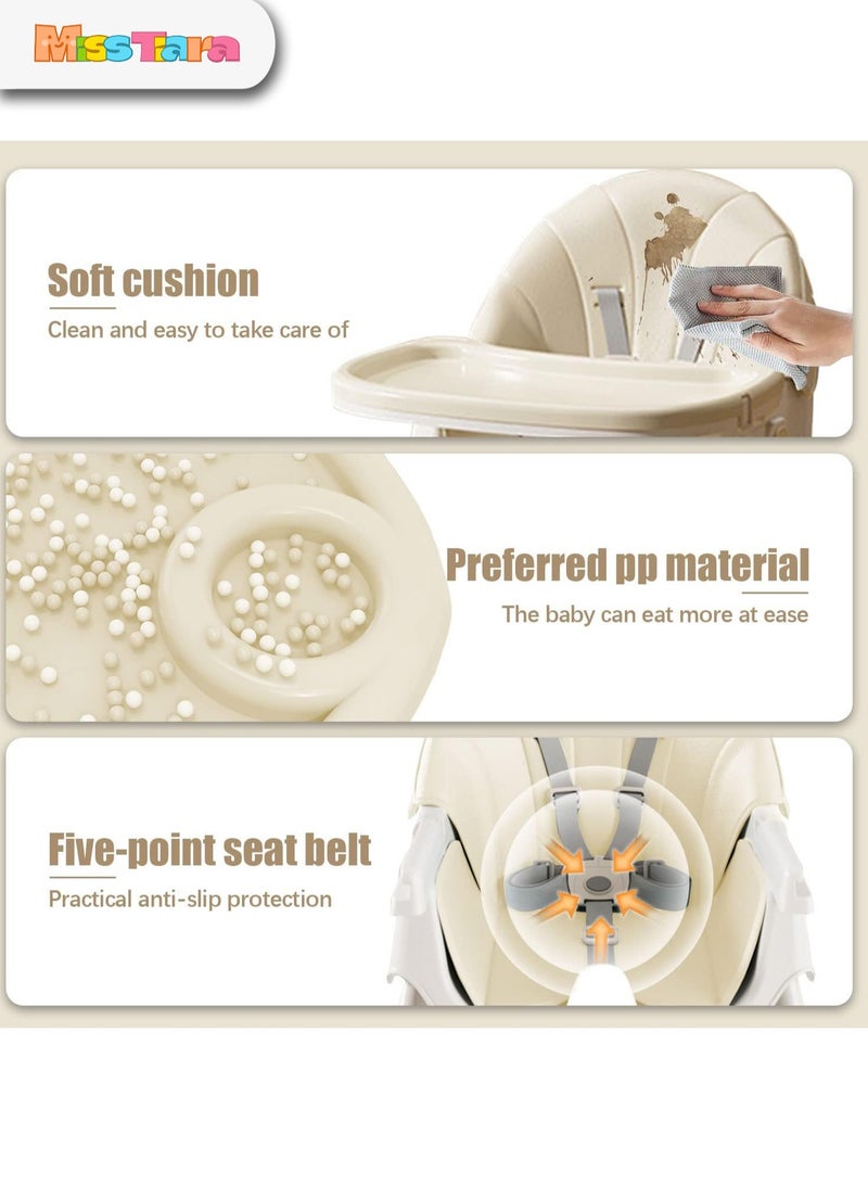 Baby Dining Chair Height Adjustable Baby High Chair Multifunctional Baby Chair with Wheels and Foldable Meal Tray for Feeding Eating and Playing 0-6Y Babies and Toddlers Rocking Horse