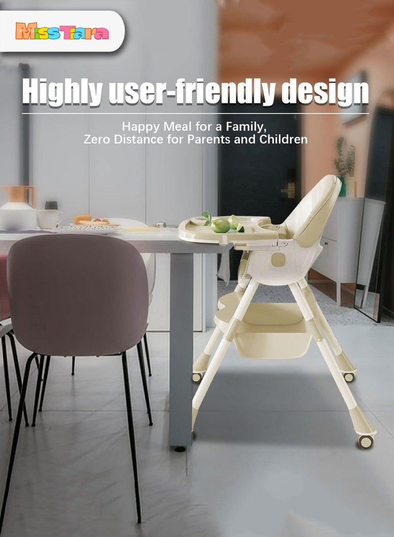Baby Dining Chair Height Adjustable Baby High Chair Multifunctional Baby Chair with Wheels and Foldable Meal Tray for Feeding Eating and Playing 0-6Y Babies and Toddlers Rocking Horse