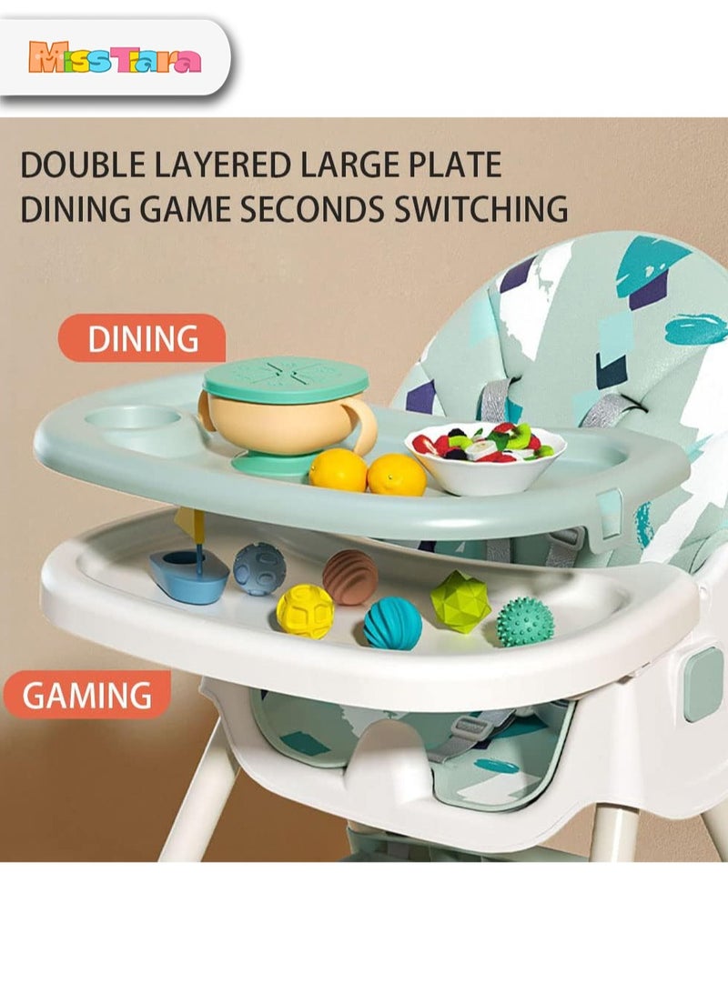 Baby Dining Chair Height Adjustable Baby High Chair Multifunctional Baby Chair with Wheels and Foldable Meal Tray for Feeding Eating and Playing 0-6Y Babies and Toddlers Rocking Horse