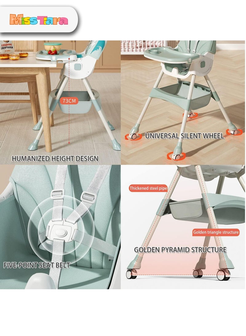Baby Dining Chair Height Adjustable Baby High Chair Multifunctional Baby Chair with Wheels and Foldable Meal Tray for Feeding Eating and Playing 0-6Y Babies and Toddlers Rocking Horse