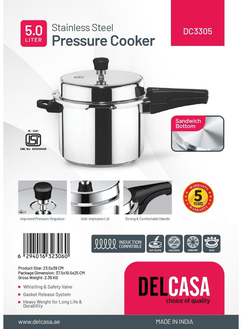 Elegant Design & High Quality Material Stainless Steel Pressure Cooker With Induction Compatible