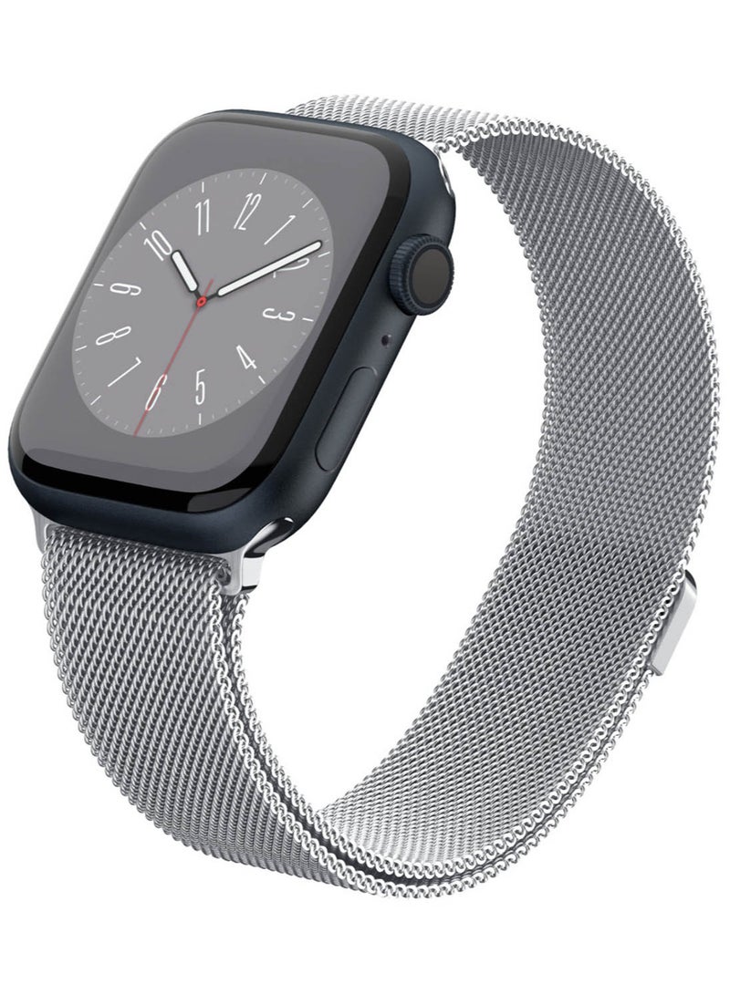 Metal Fit Band for Apple Watch Ultra 2 /Apple Watch Ultra (49mm) / Series 9/8/7 (45mm), Series SE2/6/SE/5/4 (44mm) and Series 3/2/1 (42mm) Milanese Band Strap - Silver