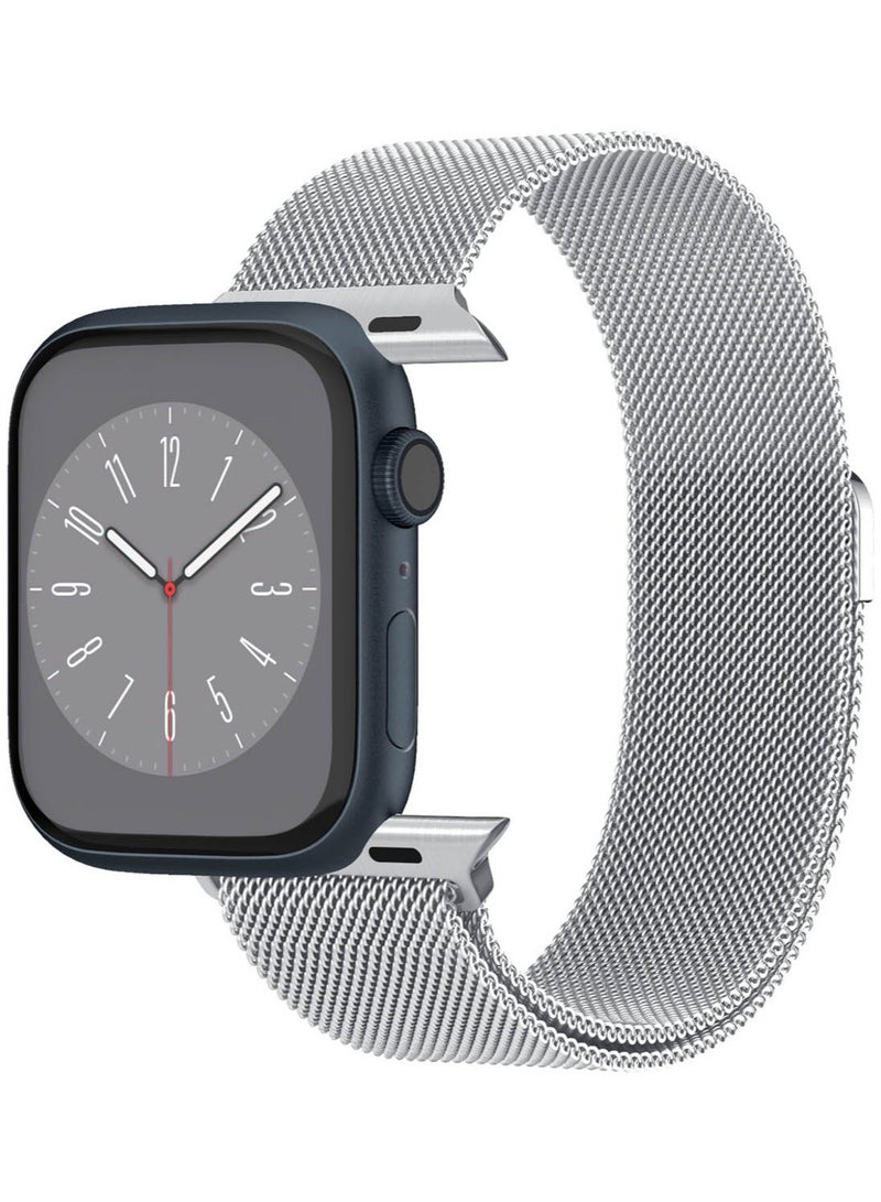 Metal Fit Band for Apple Watch Ultra 2 /Apple Watch Ultra (49mm) / Series 9/8/7 (45mm), Series SE2/6/SE/5/4 (44mm) and Series 3/2/1 (42mm) Milanese Band Strap - Silver