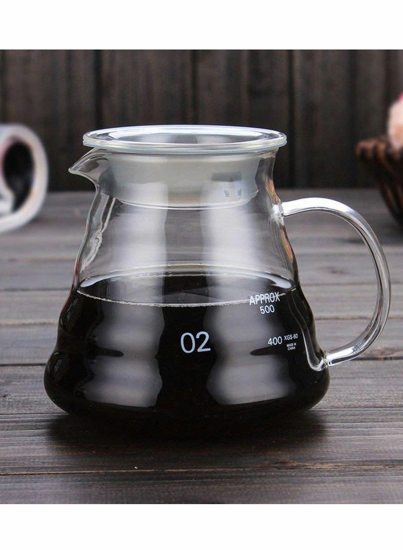 Glass Coffee Kettle, Thickened Heat Resistant Glass, Hand Pot, Cloud Pot Filter Cup Sharing Household Pitcher (500ML)