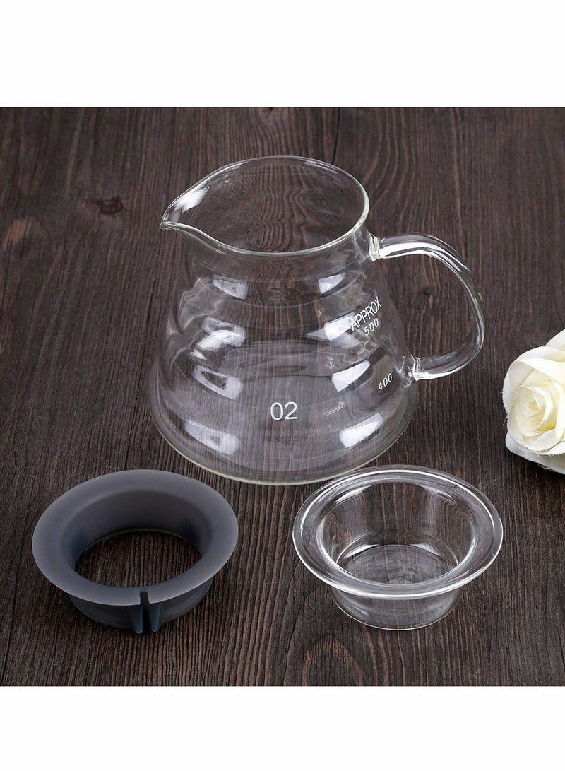 Glass Coffee Kettle, Thickened Heat Resistant Glass, Hand Pot, Cloud Pot Filter Cup Sharing Household Pitcher (500ML)