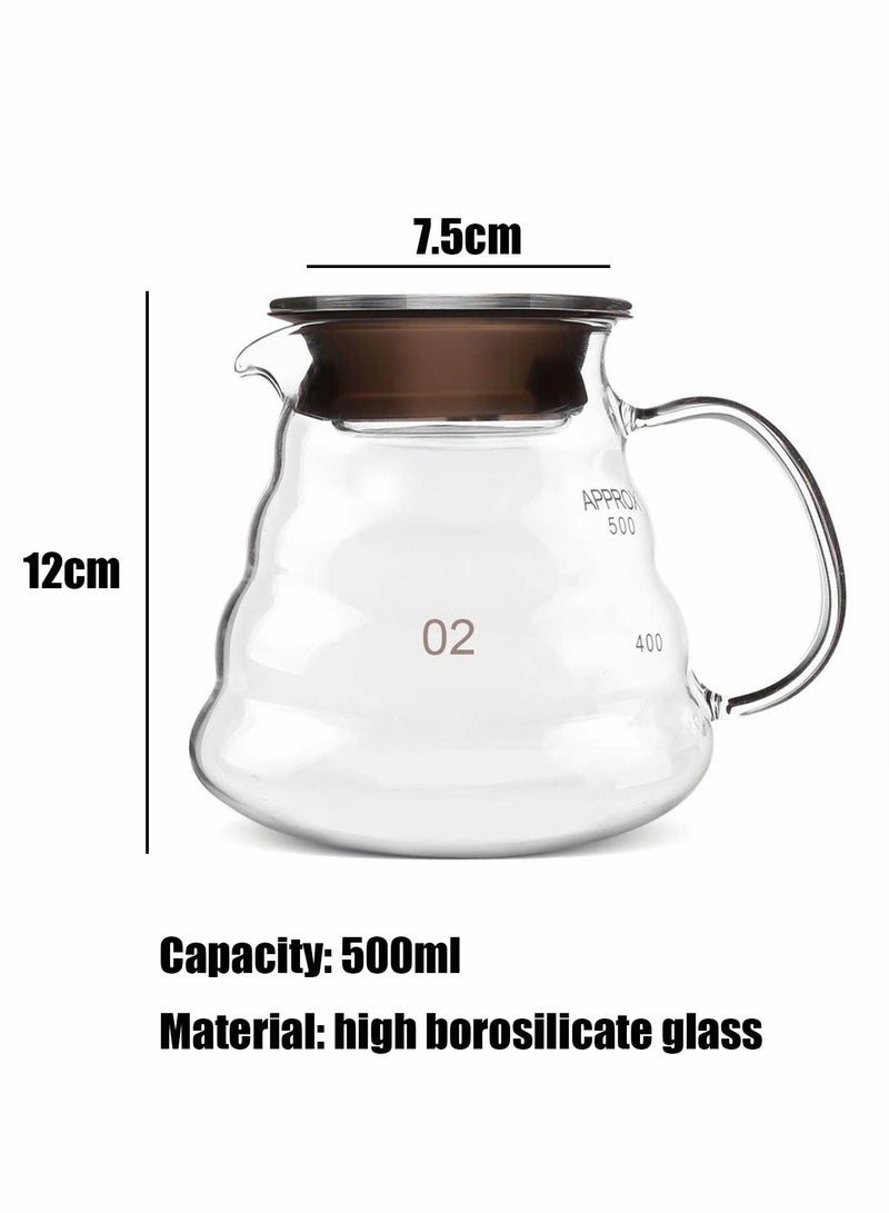 Glass Coffee Kettle, Thickened Heat Resistant Glass, Hand Pot, Cloud Pot Filter Cup Sharing Household Pitcher (500ML)