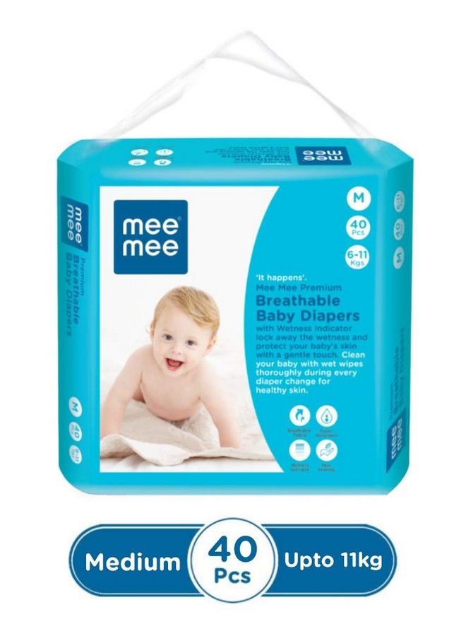 Premium Breathable Baby Diapers ; Small Size Baby Taped Diapers ; 40 Pieces ; Skin Friendly Super Absorbent Cotton Soft With Wetness Indicator (Medium 40 Pieces)