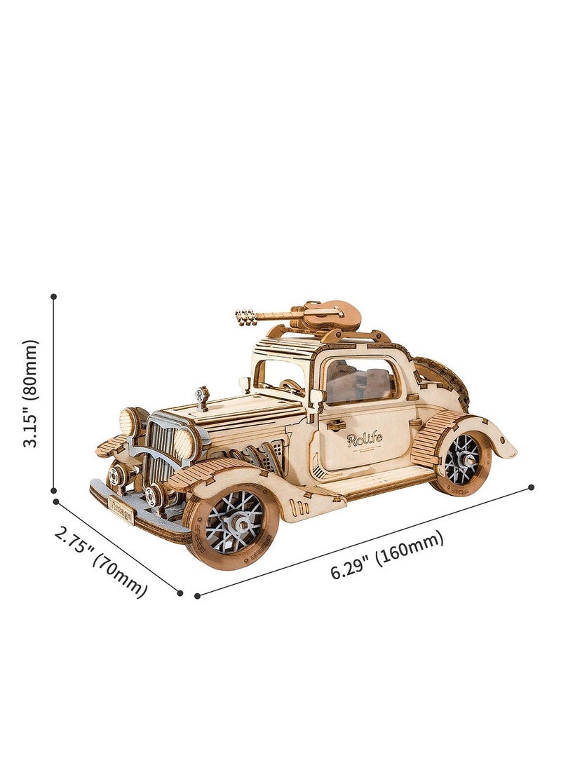 ROLIFE Vintage Car TG504, Assembly Brain Teaser 3D Wooden Puzzle DIY Build Model Crafts Kits, Unique Home Decor Birthday Gifts for Teens or Adults