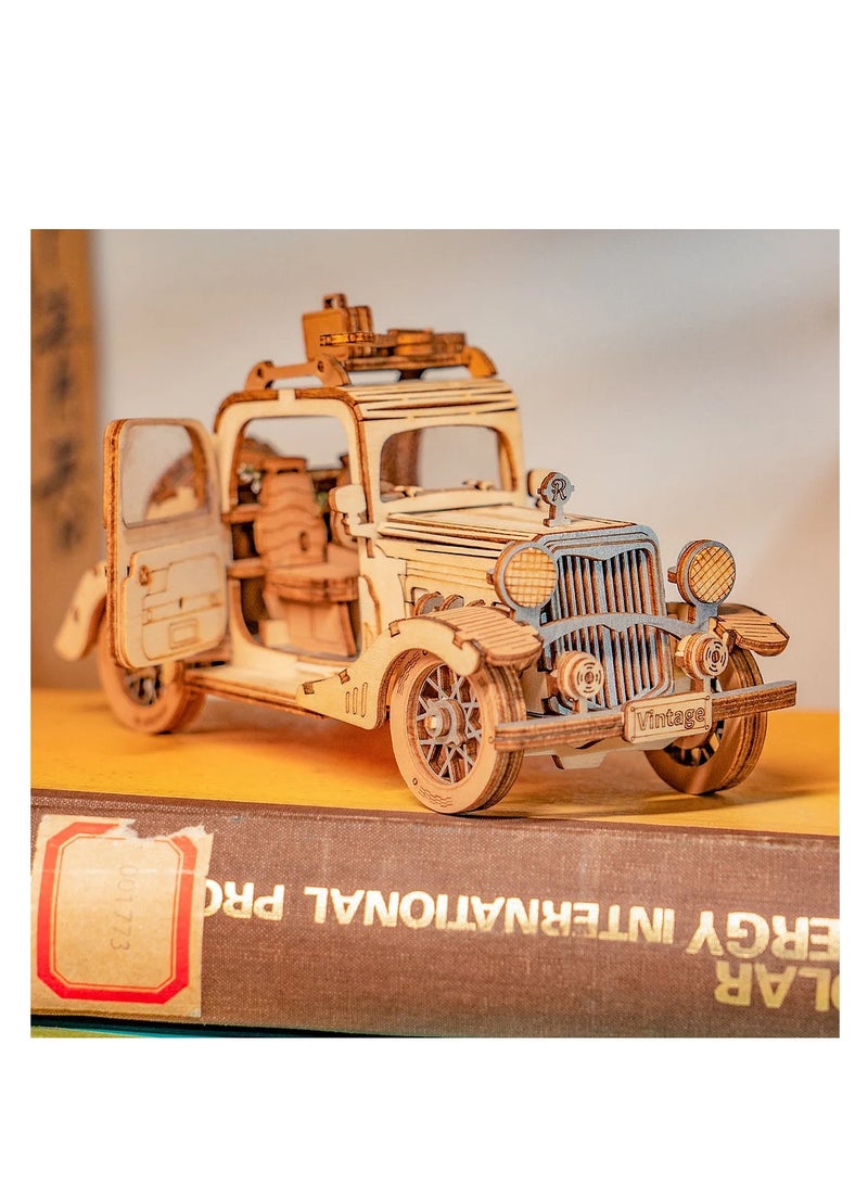 ROLIFE Vintage Car TG504, Assembly Brain Teaser 3D Wooden Puzzle DIY Build Model Crafts Kits, Unique Home Decor Birthday Gifts for Teens or Adults