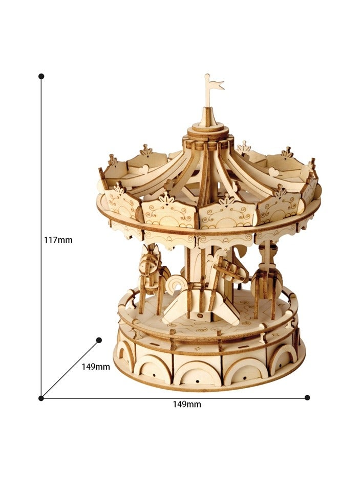 Rolife Merry-Go-Round TG404, Assembly Brain Teaser 3D Wooden Puzzle DIY Build Model Crafts Kits, Unique Home Decor Birthday Gifts for Teens or Adults