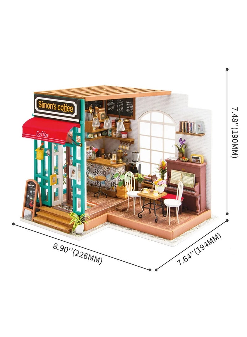 Rolife Simon's Coffee Shop DIY Miniature Dollhouse Kit DG109, Assembly Brain Teaser 3D Wooden Puzzle DIY Build Model Crafts Kits, Unique Home Decor Birthday Gifts for Teens or Adults